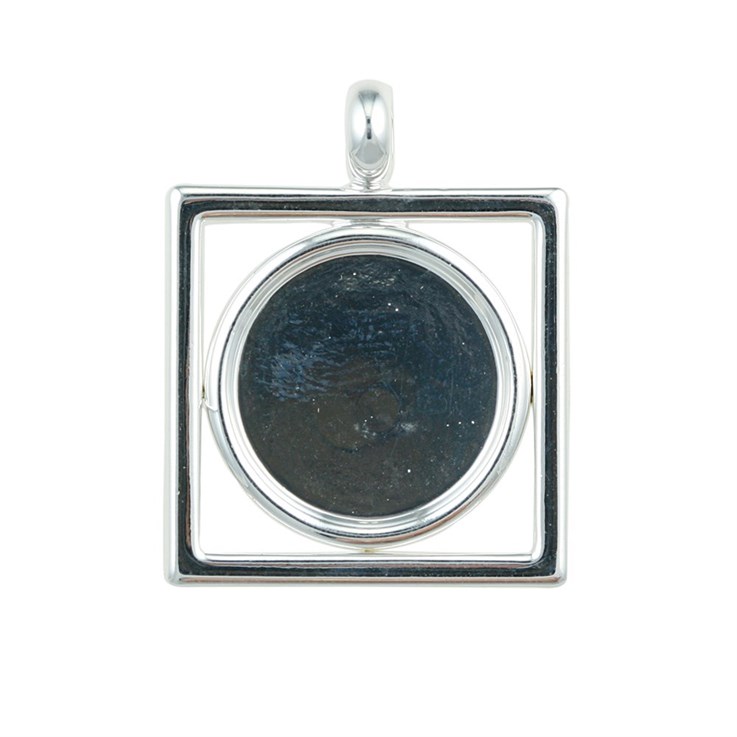 Square Pendant with 15mm Cup for Cabochon Silver Plated