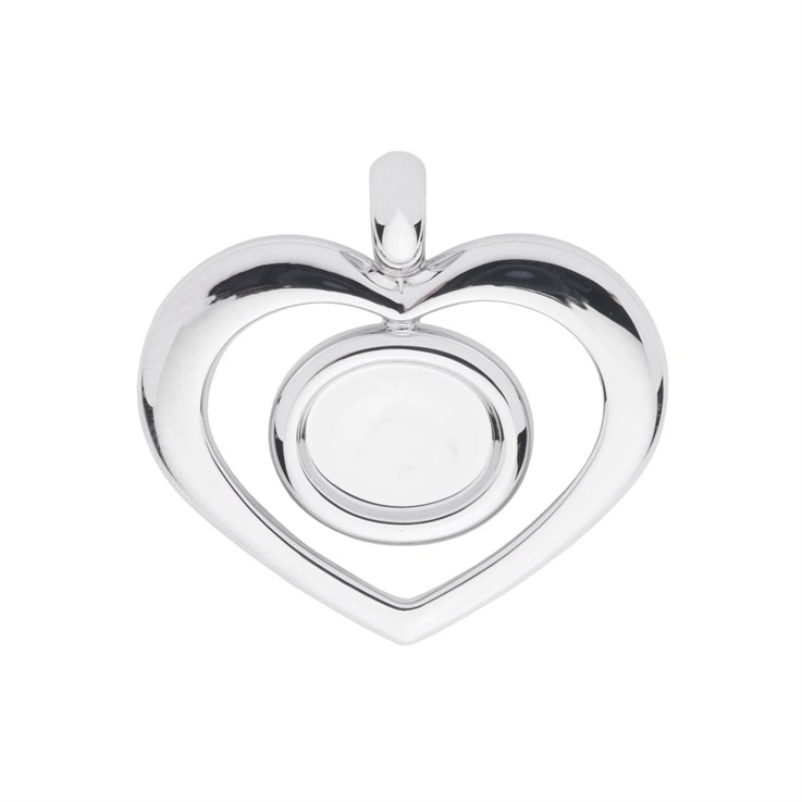 Heart Shape Pendant Dropper with 10x8mm Cup for Cabochon Rhodium Plated