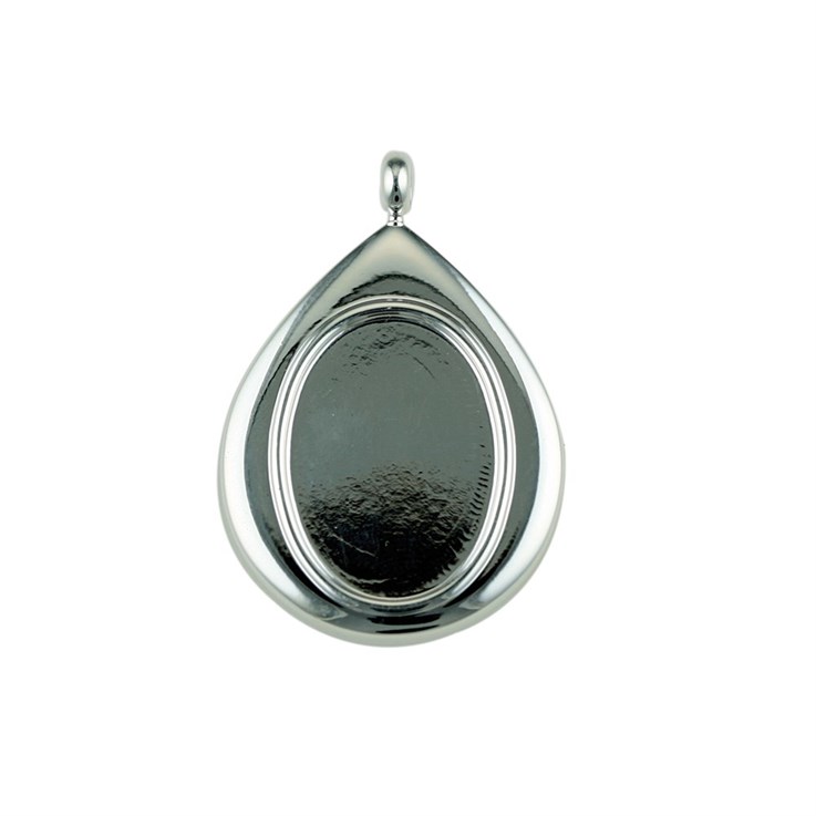 Teardrop Pendant with 25x18mm Cup for Cabochon Silver Plated