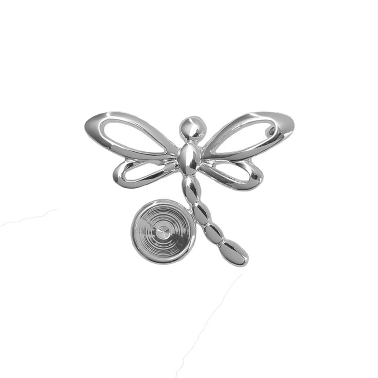 Dragonfly Pendant with 8mm Cup for Cabochons Silver Plated