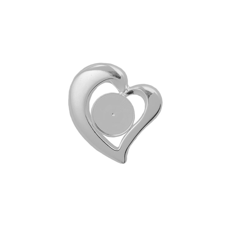 Offset Heart  Pendant  with 10mm Cup for Cabochon Silver Plated