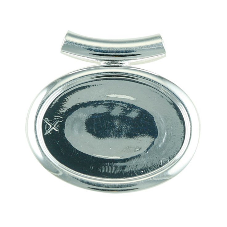 Oval Tube Pendant Dropper with 25x18mm Cup for Cabochon Silver Plated