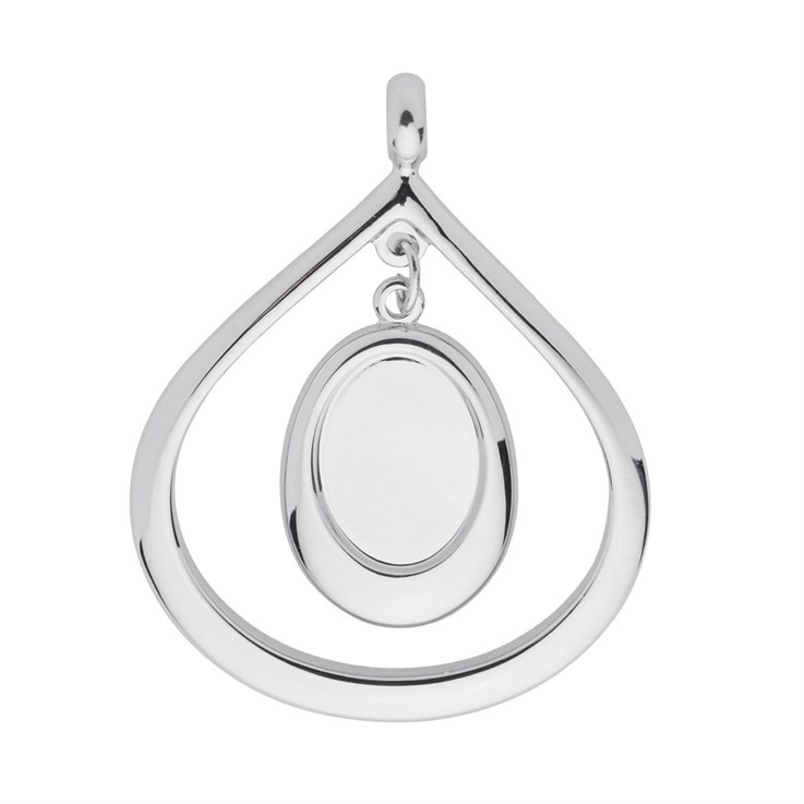 Teardrop Line Pendant with 14x10mm Cup for Cabochon Rhodium Plated