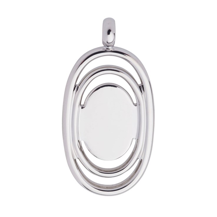 Bands Oval Pendant with 18x13mm Pad for Cabochon Rhodium Plated