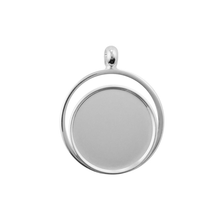 Offset Circle Pendant with 18mm Cup for Cabochon Silver Plated