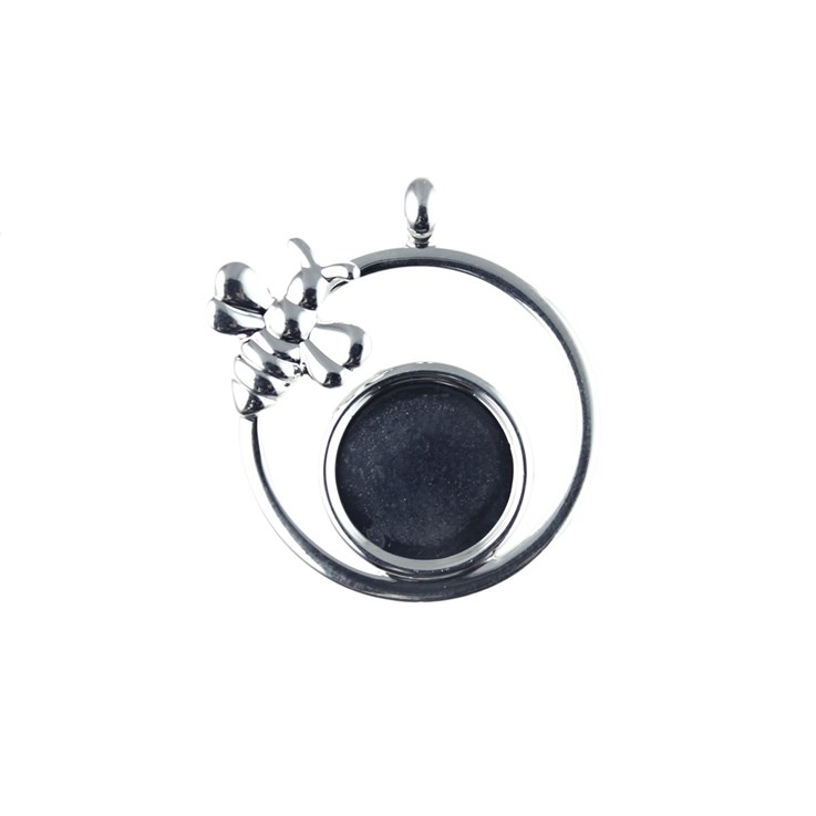 Circle & Bumble Bee Pendant with 12mm Cup for Cabochon Silver Plated
