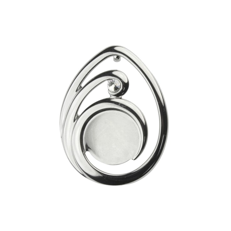 Teardrop Wave Pendant with 4mm C/Z & 18mm approx Flat Pad Rhodium Plated