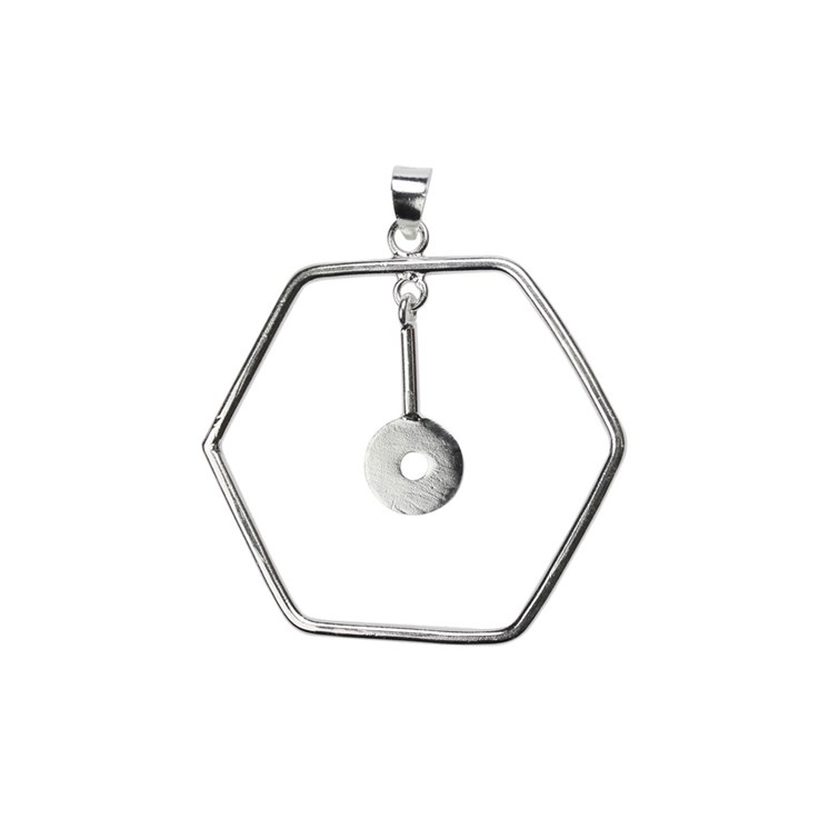 Hexagon Wire Pendant 40mm with Dropper Bar & 10mm Flat Pad Sterling Silver (STS)