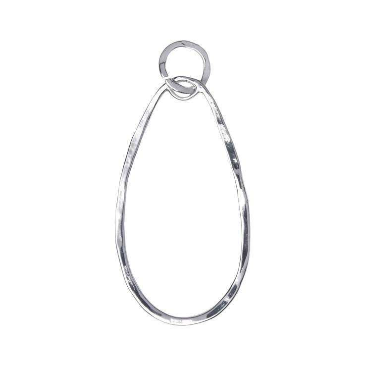 Superior Teardrop Hammered Pendant with 10mm Open Jump Ring Silver Plated