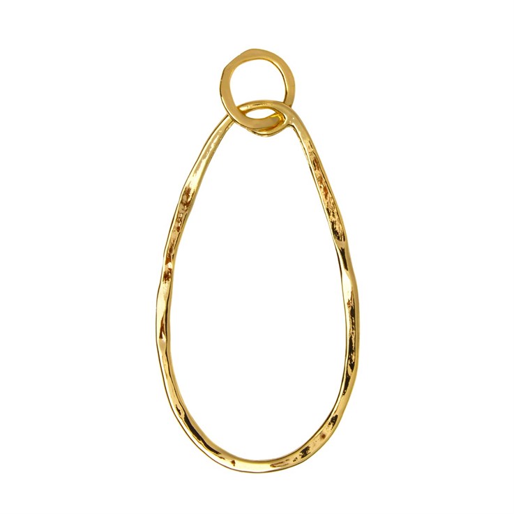 Superior Teardrop Hammered Pendant with 10mm Open Jump Ring Gold Plated