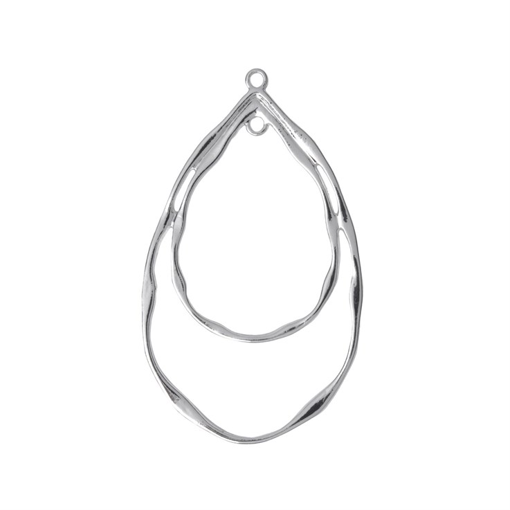 Superior Teardrop Hammered Double Hoop Pendant Silver Plated