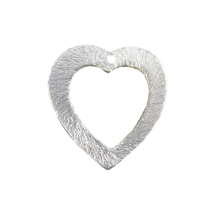 Scratch Open Heart Stamping Novelty Charm Pendant Dropper 18mm with 1mm Hole Silver Plated