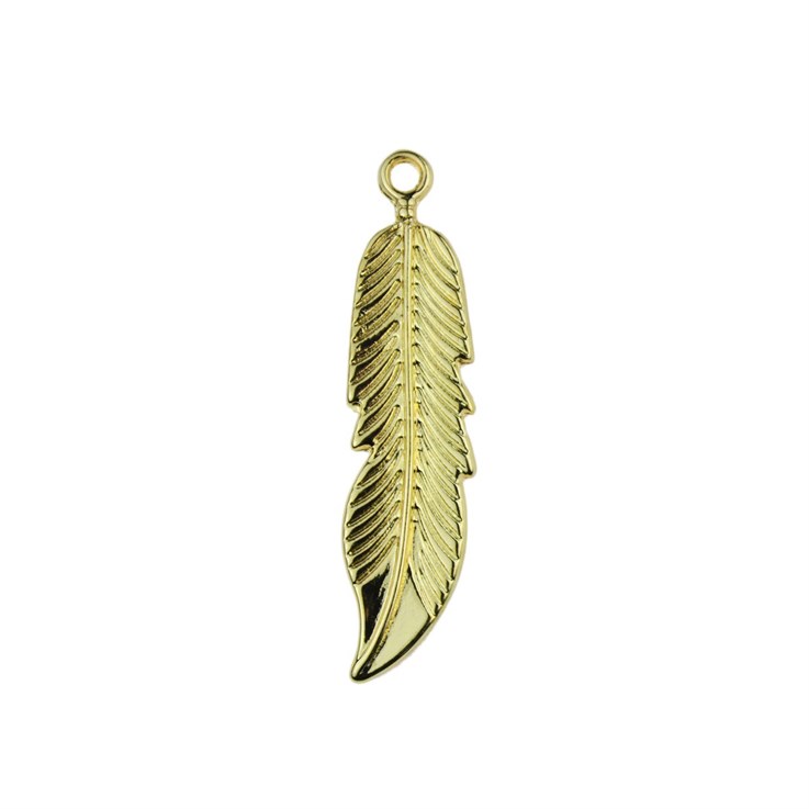 Feather Charm Pendant 40x11mm Gold Plated