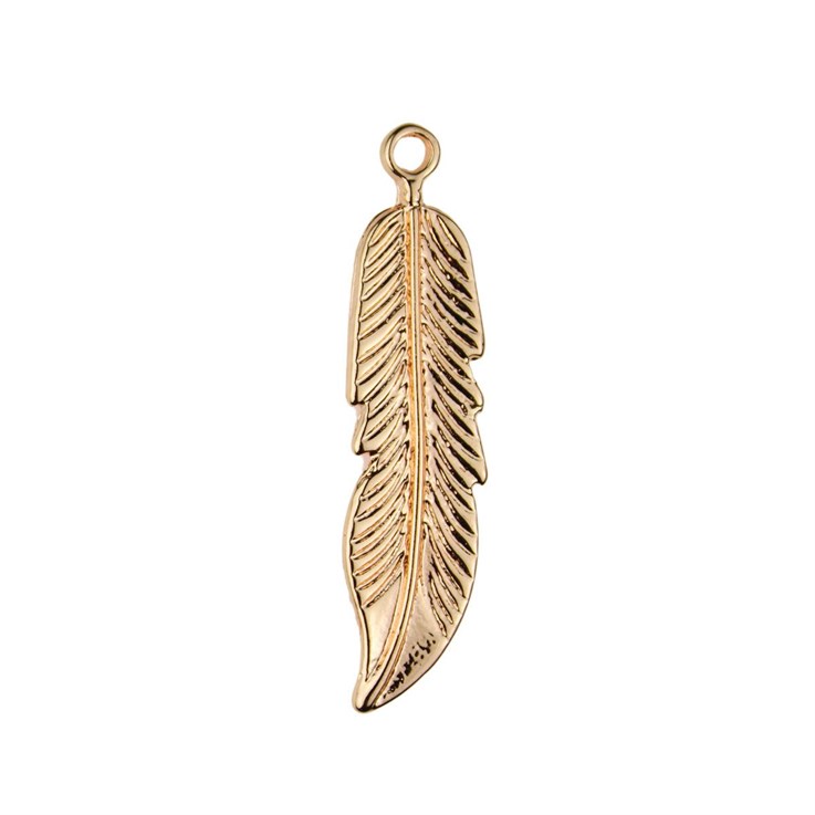 Feather Charm Pendant 40x11mm Rose Gold Plated