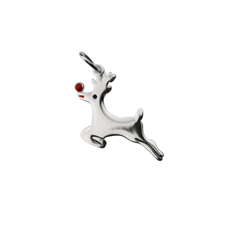 Leaping Red Nosed Reindeer Charm pendant approx. 14mm Sterling Silver (STS)