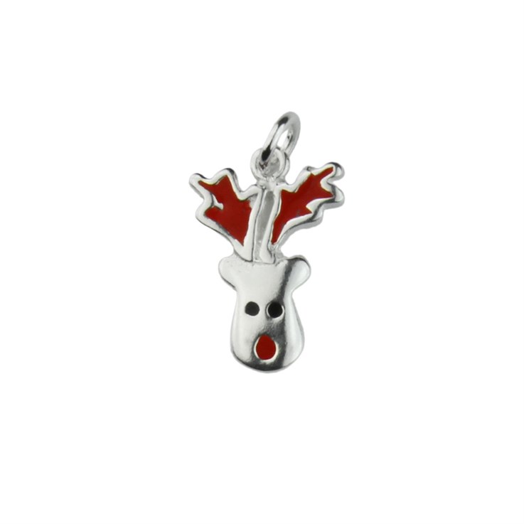 Red Nosed Reindeer Charm pendant 13x9mm Sterling Silver (STS)