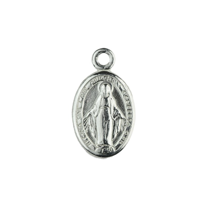 Madonna Oval Charm with Loop 10x7mm Sterling Silver (STS)