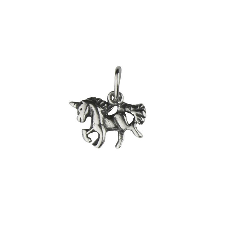 Unicorn Charm Pendant (10x8mm) Antiqued Sterling Silver (STS)