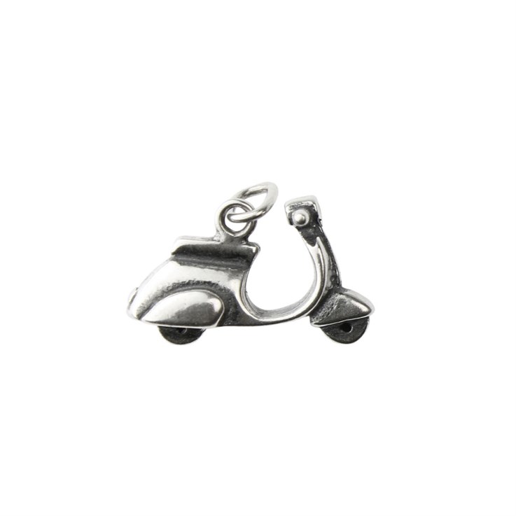 Moped Charm Pendant 16x10mm Antiqued Sterling Silver (STS)