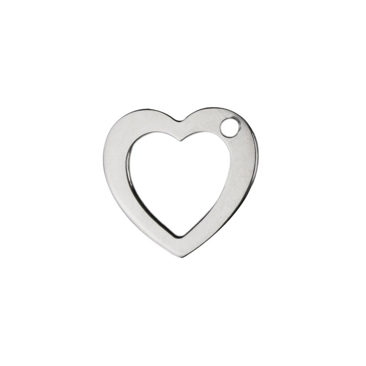 Open Heart Charm Pendant 18mm 1mm Thick with 2mm Offset Hole Sterling Silver (STS)