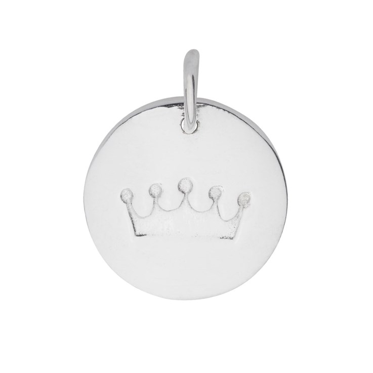Disc Charm Pendant with Crown 12mm Sterling Silver (STS)