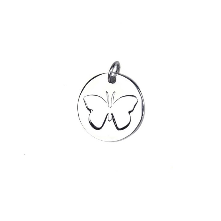 Butterfly Disc Charm Pendant 15mm STS Sterling Silver (STS)