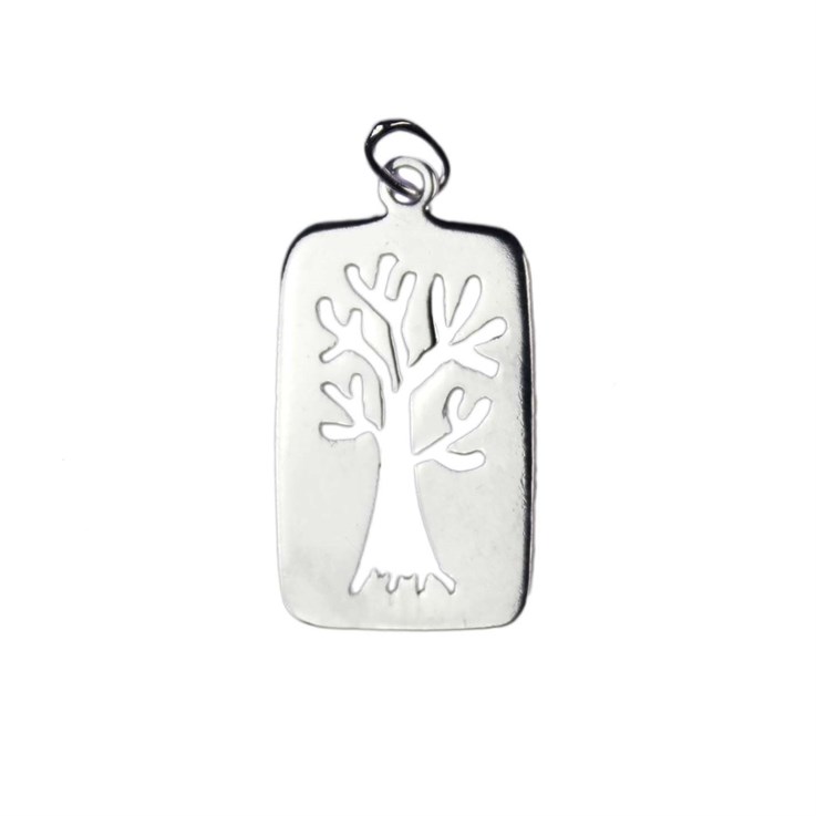 Tree of Life Tag Charm Pendant  Silver Plated