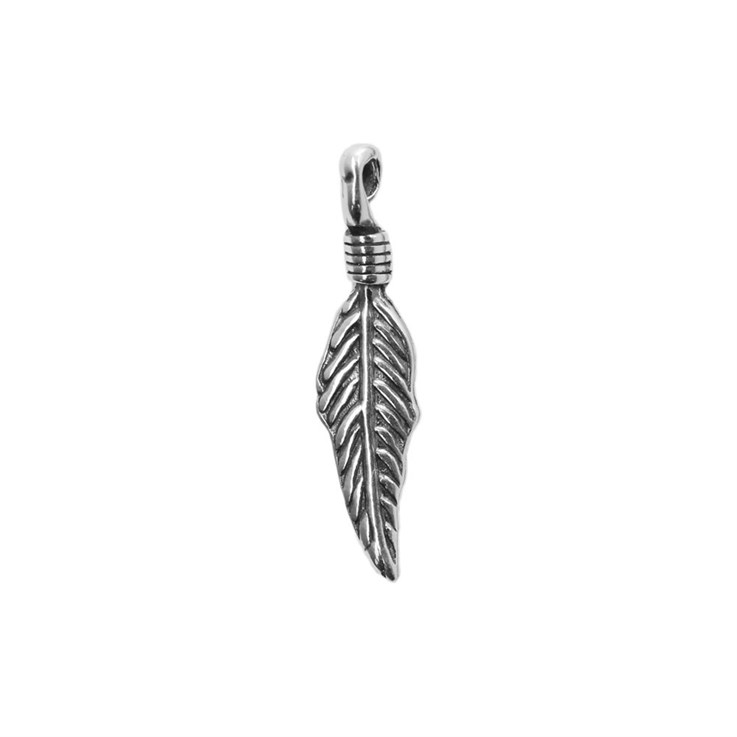 Antiqued Feather Charm Pendant Sterling Silver (STS)
