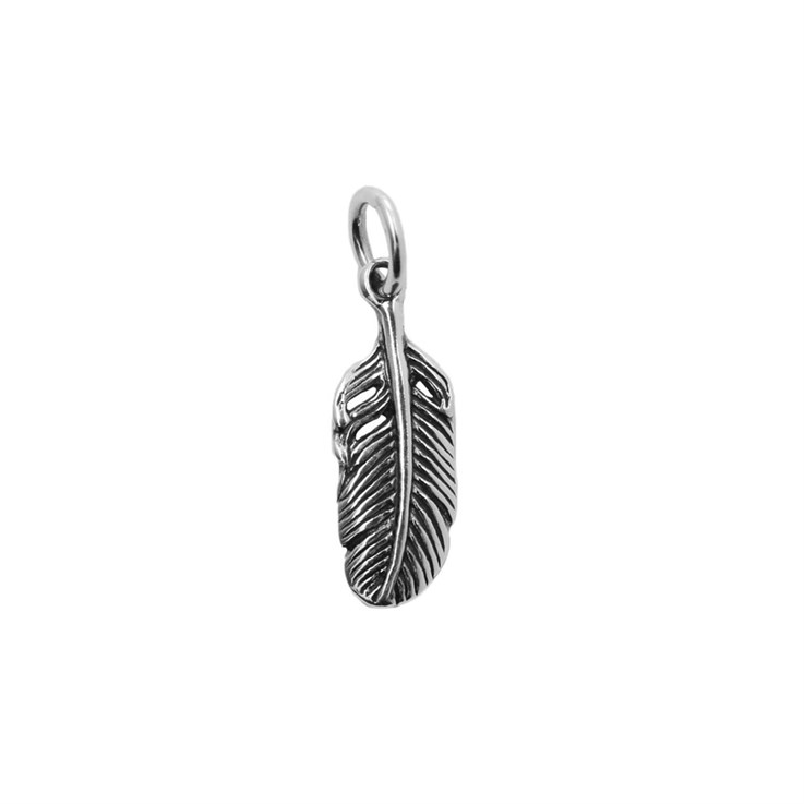 Antiqued Feather Charm Pendant Sterling Silver (STS)