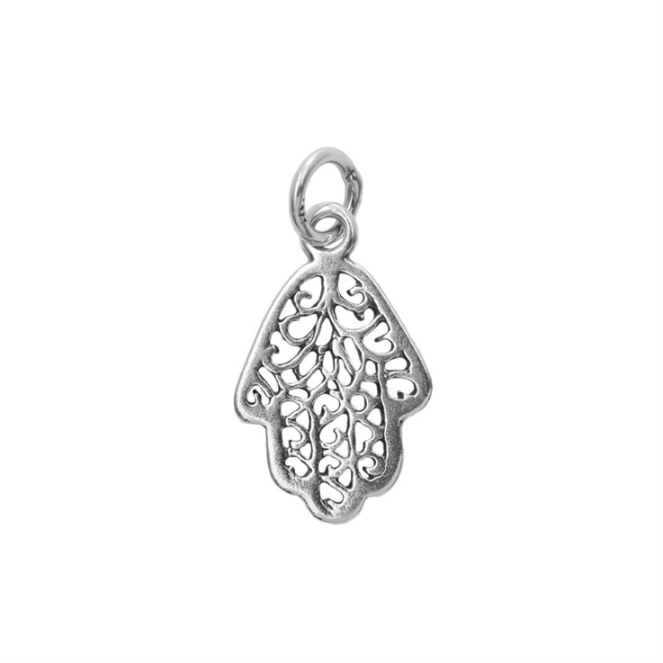 Antiqued Hamsa Hand Charm Pendant Sterling Silver (STS)
