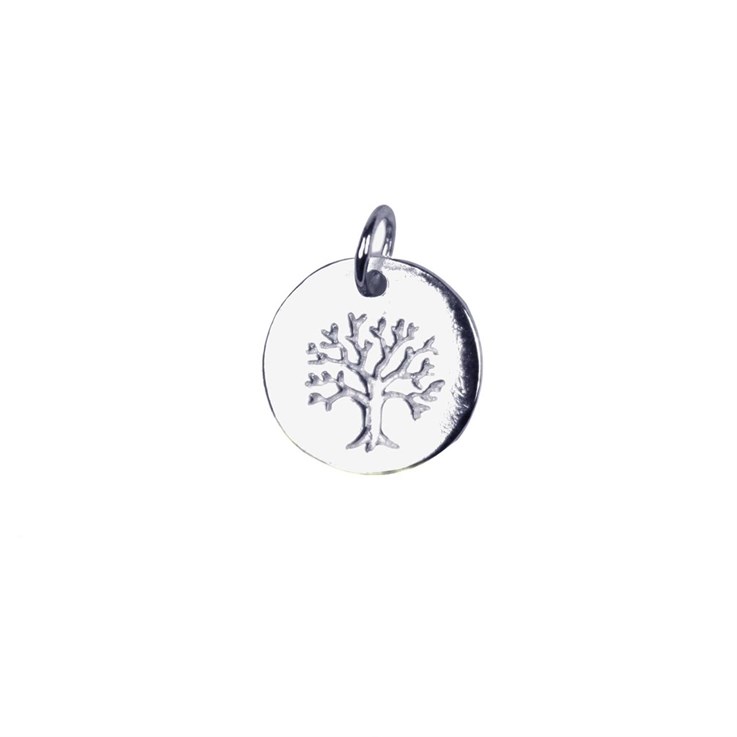 Tree of Life Charm Pendant Disc 12mm Silver Plated
