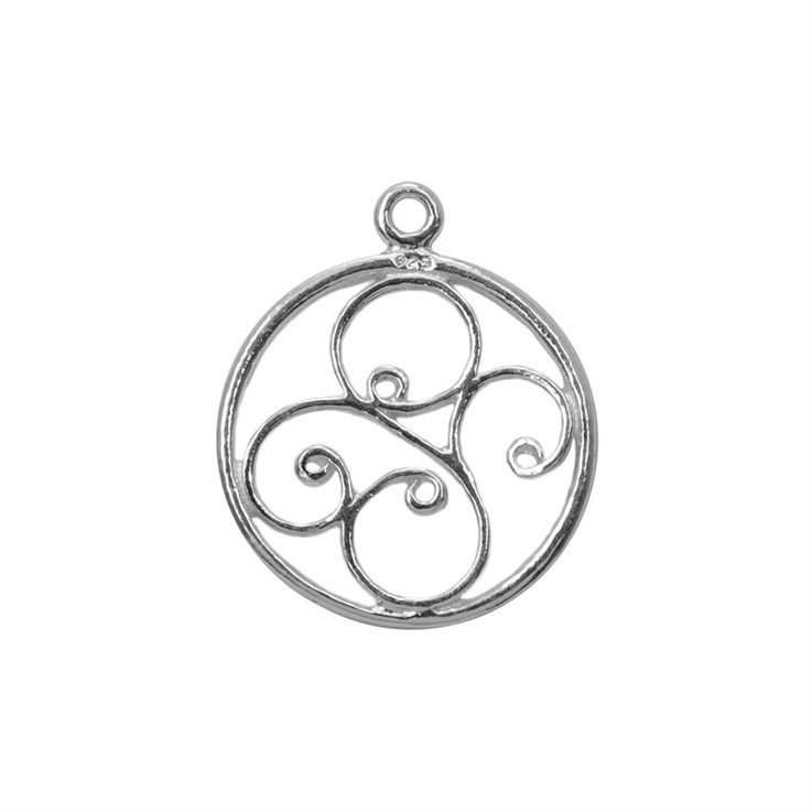 Swirl Disc Charm Pendant 14mm Sterling Silver (STS)