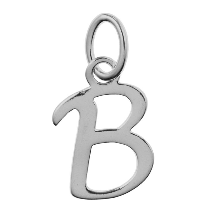 Script Alphabet Letter B Charm Pendant 15x10mm Sterling Silver (STS)