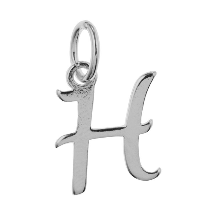 Script Alphabet Letter H Charm Pendant 15x11mm Sterling Silver (STS)
