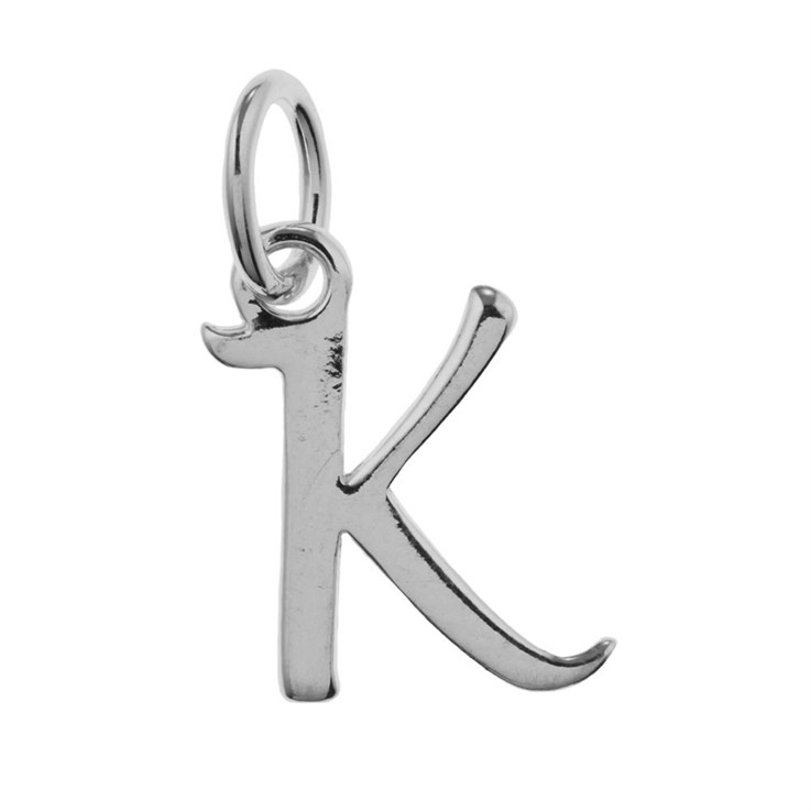 Script Alphabet Letter K Charm Pendant 14x10mm Sterling Silver (STS)