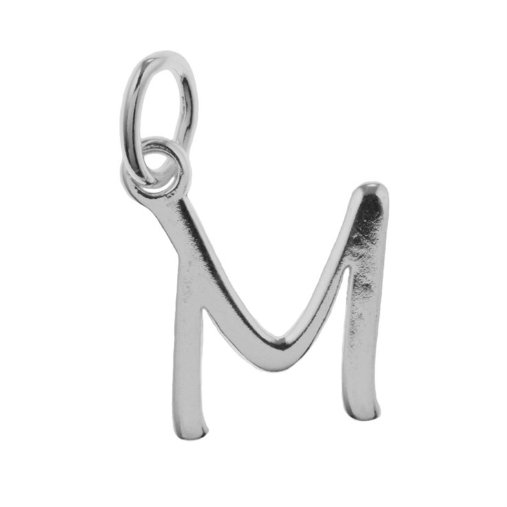 Script Alphabet Letter M Charm Pendant 10x8mm Sterling Silver (STS)