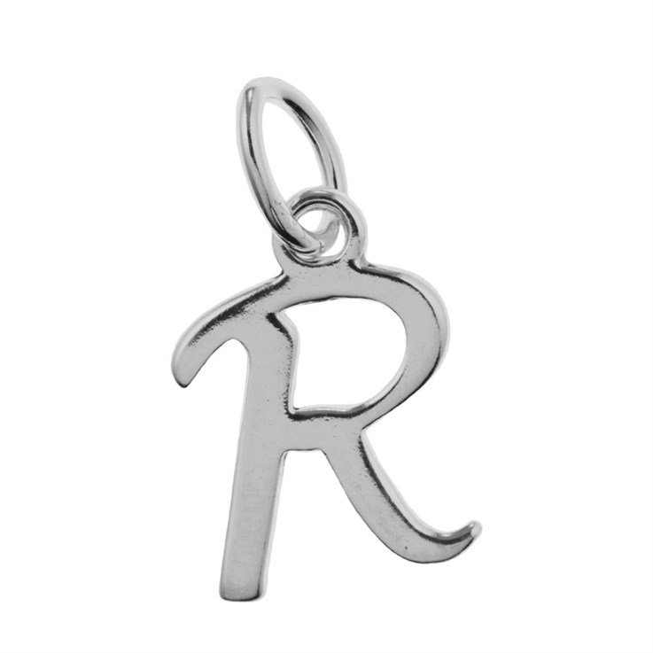 Script Alphabet Letter R Charm Pendant 15x10mm Sterling Silver (STS)