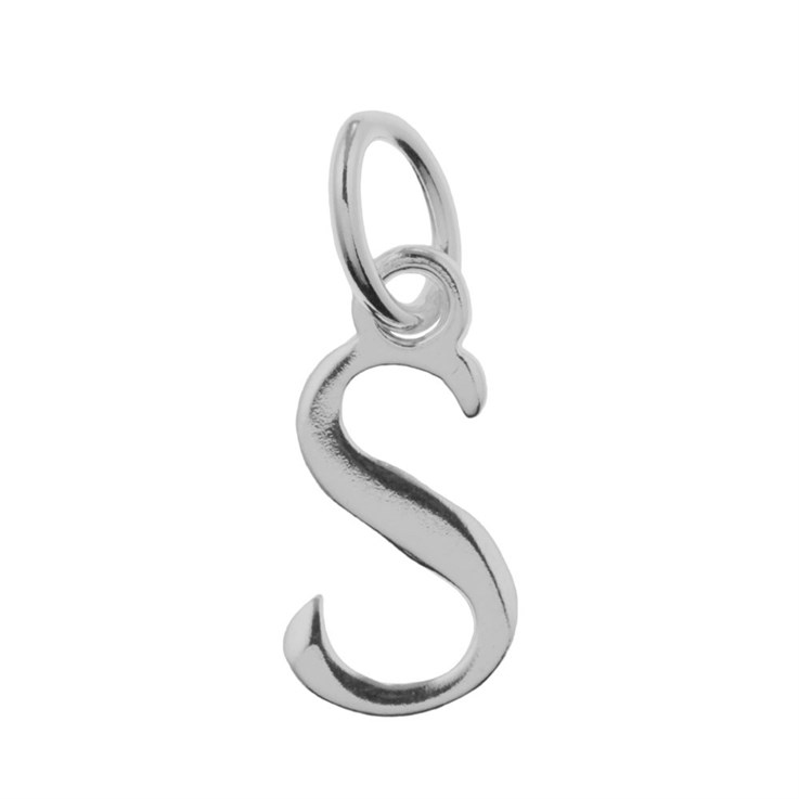 Script Alphabet Letter S Charm Pendant 14x7mm Sterling Silver (STS)
