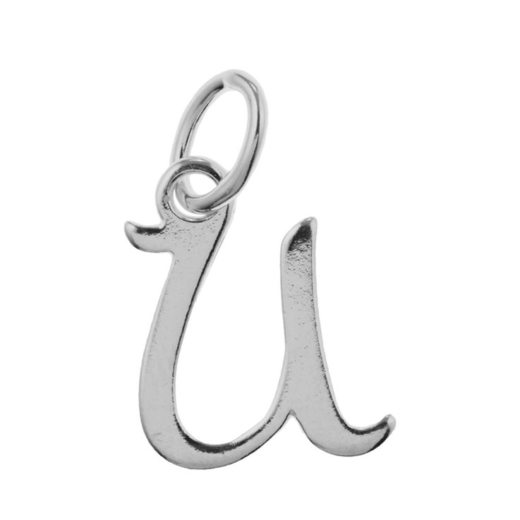 Script Alphabet Letter U Charm Pendant 14x12mm Sterling Silver (STS)