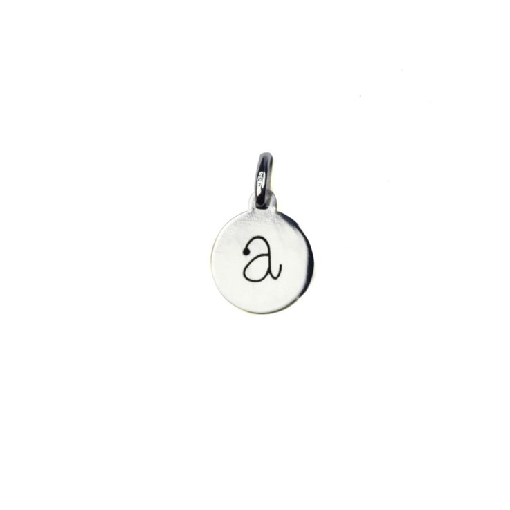 12mm Disc Charm Pendant with Lowercase Initial a Sterling Silver (STS)