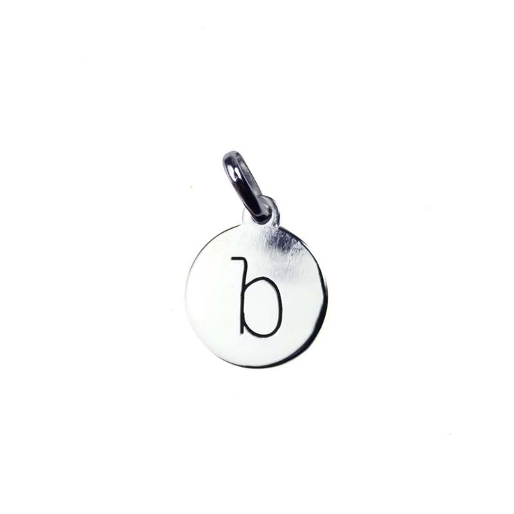 12mm Disc Charm Pendant with Lowercase Initial b Sterling Silver (STS)