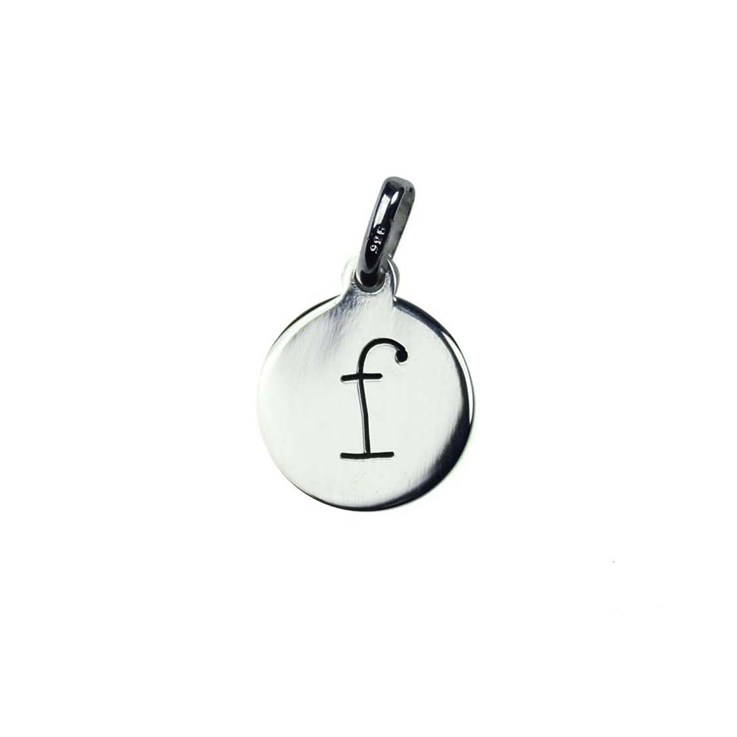 12mm Disc Charm Pendant with Lowercase Initial f Sterling Silver (STS)