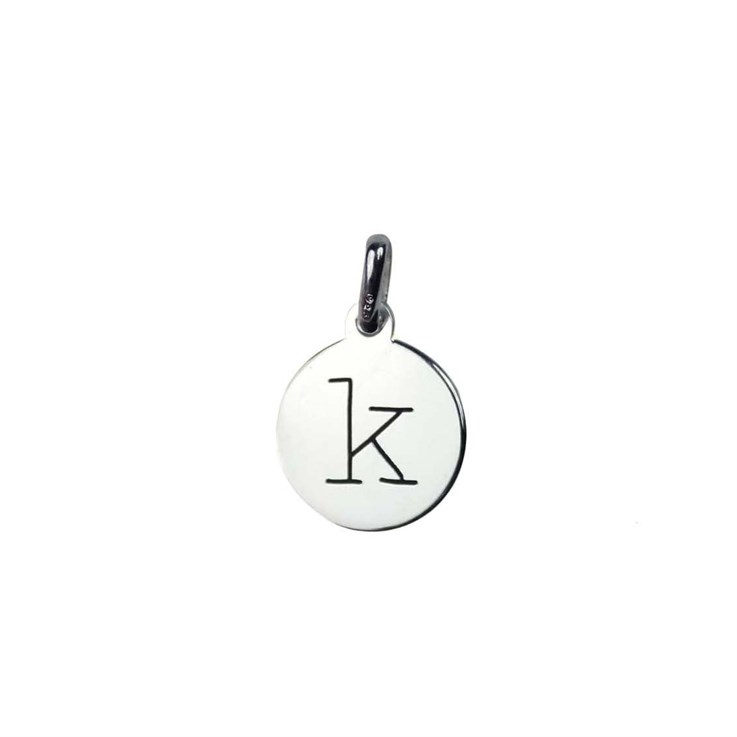 12mm Disc Charm Pendant with Lowercase Initial k Sterling Silver (STS)