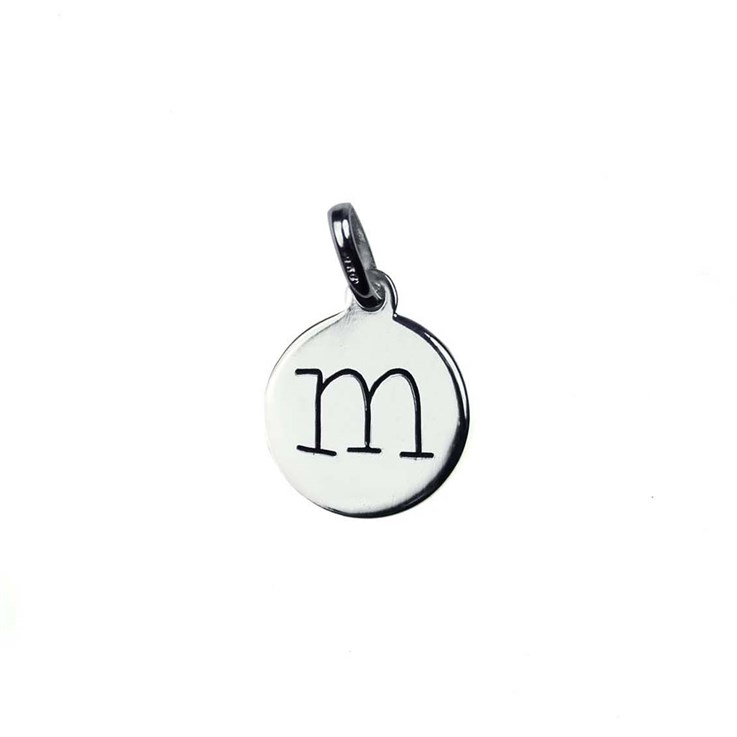 12mm Disc Charm Pendant with Lowercase Initial m Sterling Silver (STS)