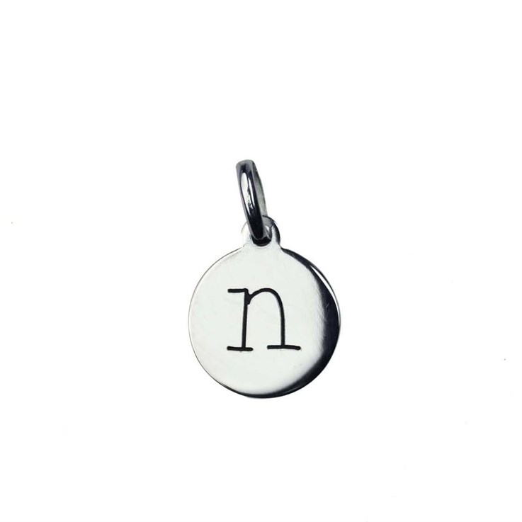 12mm Disc Charm Pendant with Lowercase Initial n Sterling Silver (STS)