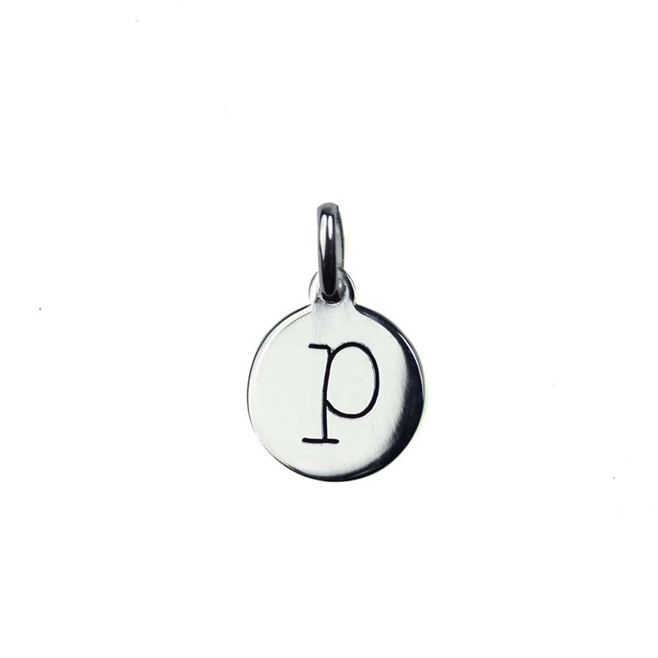 12mm Disc Charm Pendant with Lowercase Initial p Sterling Silver (STS)