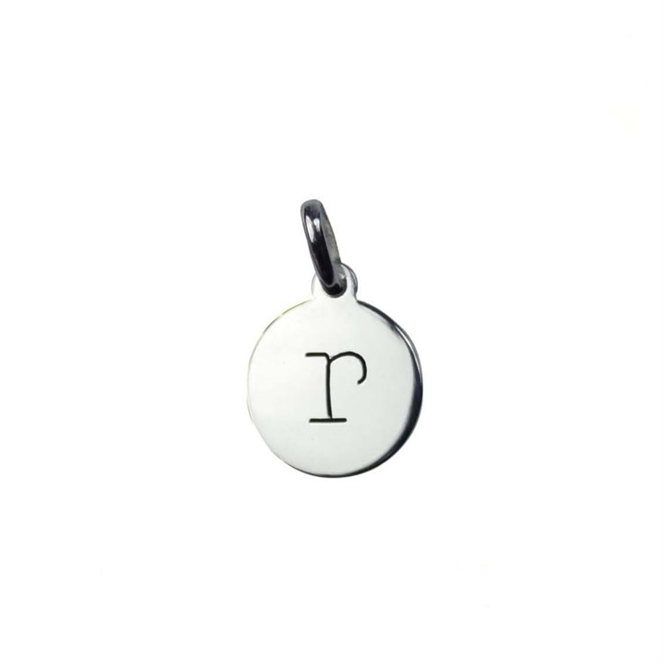 12mm Disc Charm Pendant with Lowercase Initial r Sterling Silver (STS)