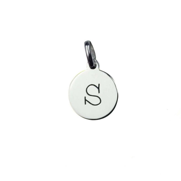 12mm Disc Charm Pendant with Lowercase Initial s Sterling Silver (STS)