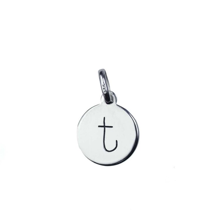 12mm Disc Charm Pendant with Lowercase Initial t Sterling Silver (STS)