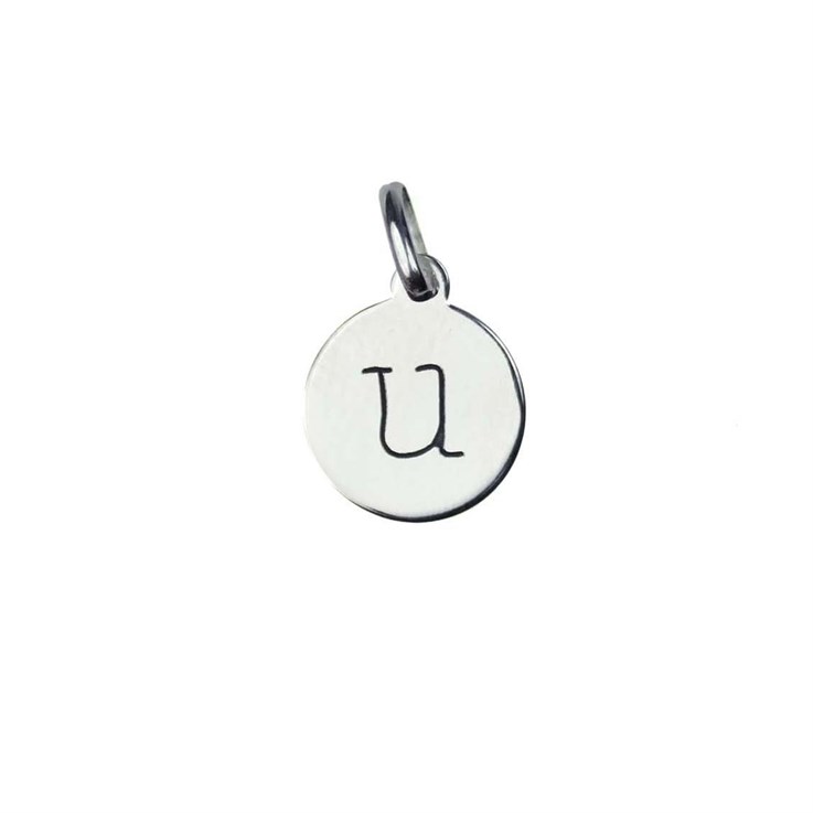 12mm Disc Charm Pendant with Lowercase Initial u Sterling Silver (STS)